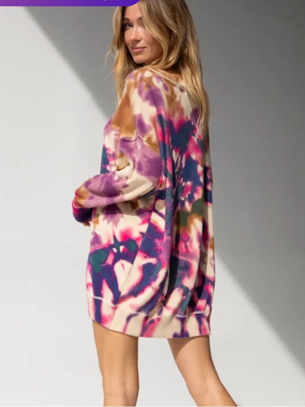 Natural Life Taylor Oversized Cotton Sweater - Sunrise Tie-Dye Crewneck - Picture 3 of 13